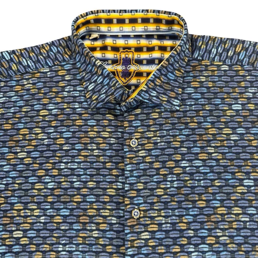 Luchiano Visconti 2XLT Vibrant Scele Scalloped Geometric AOP Short Sleeve Shirt